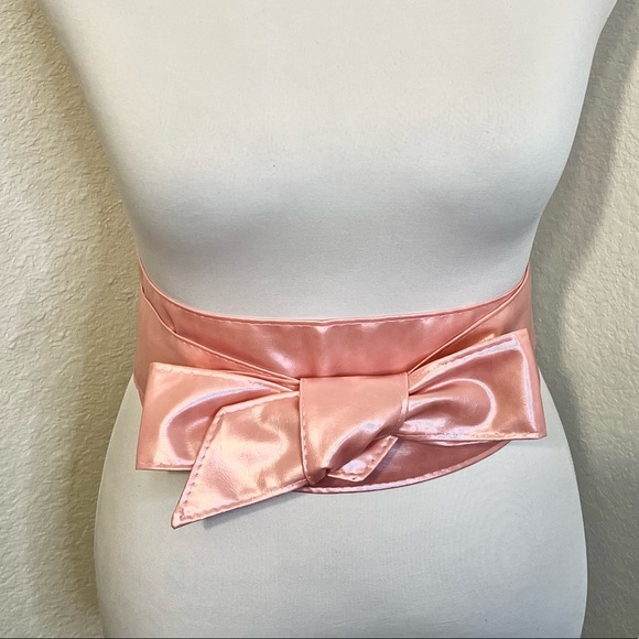 Women Wide Corset Faux Leather Wrap Around Tie Belt Light Pink - Picture 7 of 7